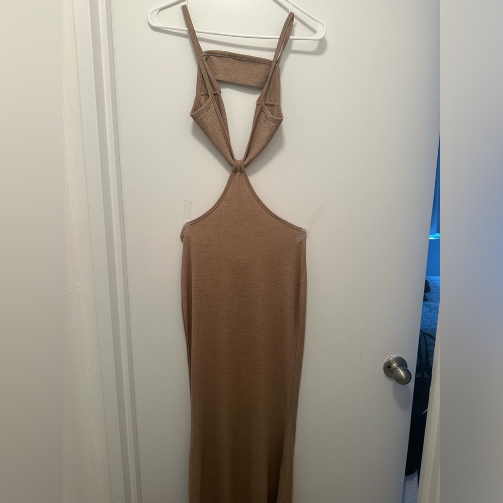 Tan Maxi Dress with Cut outs front and back